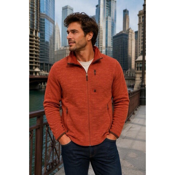 UNTUCKit Other - UNTUCKit Kezoh Fleece Jacket Mens Large Heathered Red Full Zip Mock Neck